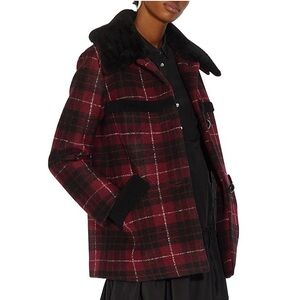 coach plaid wool coat with shearling details
